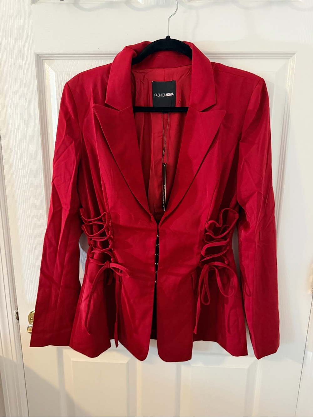 Fashion Nova Red Lace-Up Waist Blazer Jacket